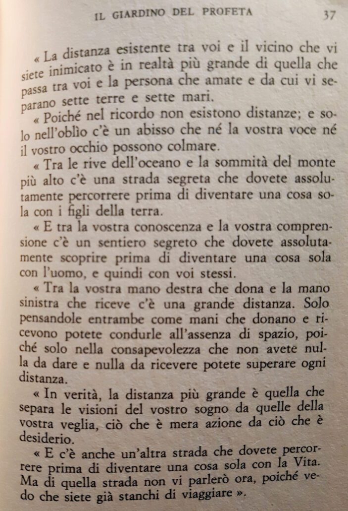 La distanza - Il Giardino del Profeta, Khalil Gibran